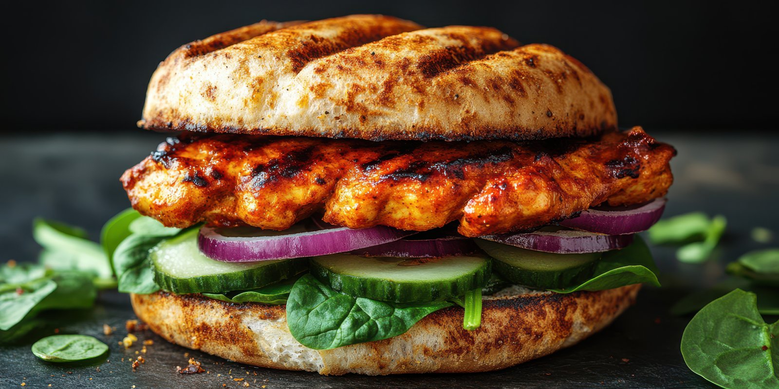Delicious grilled chicken sandwich served with fresh vegetables on a weekend afternoon
